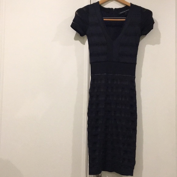 French Connection Navy Blue Bodycon Bandage Dress - Picture 2 of 7